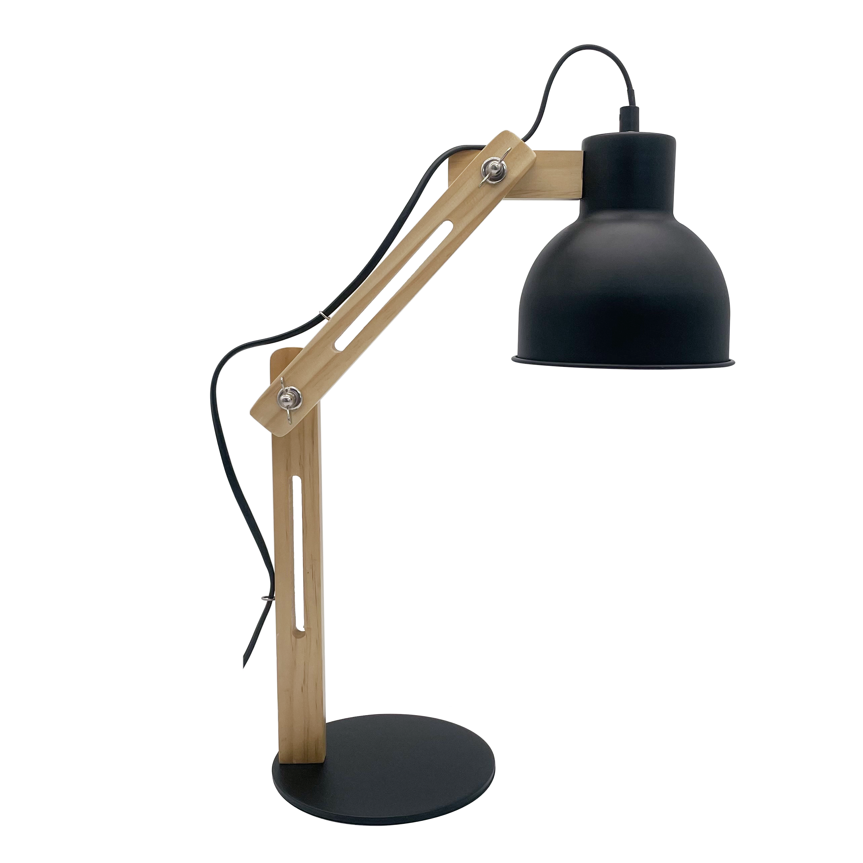 Flexo Baptista Negro/Haya E27 - Vista frontal, Fabrilamp, luzguru.com