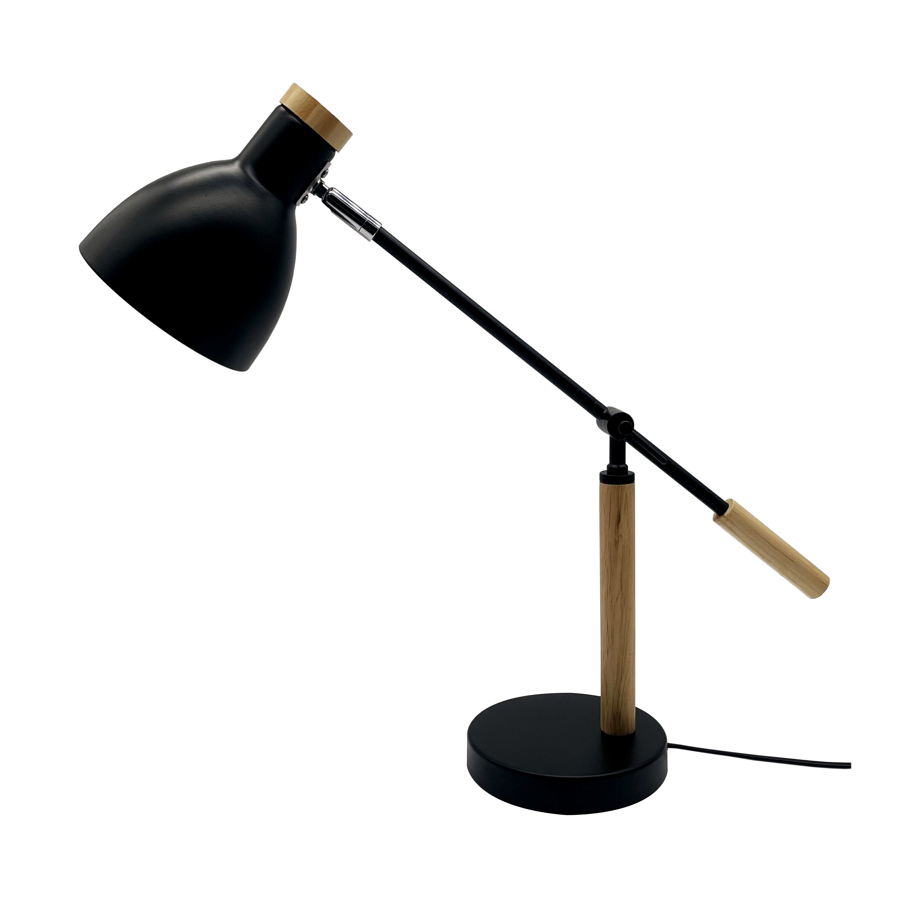 Flexo Biel Negro/Haya E27 de Fabrilamp, vista frontal.