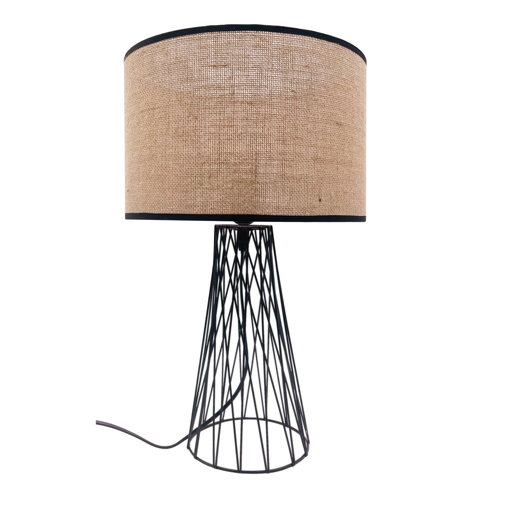 Lámpara Goran fabricada en metal color negro y pantalla textil color beis