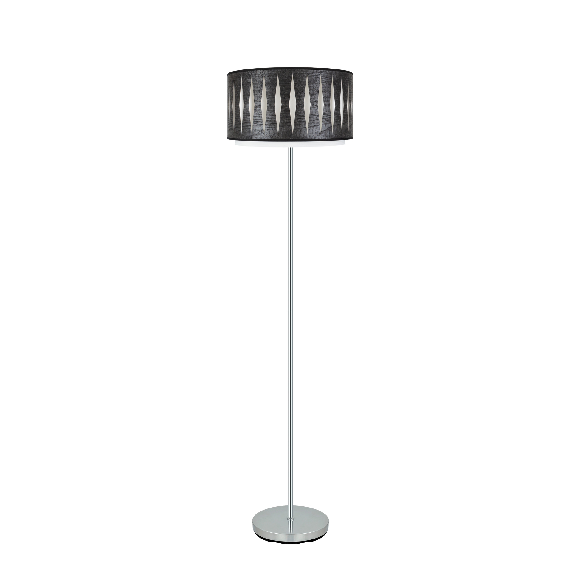 Lámpara de pie Alexandra fabricada en metal y textil color cromo y madera negra
