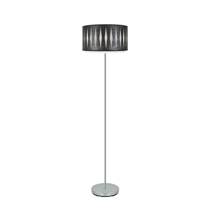 Lámpara de pie Alexandra fabricada en metal y textil color cromo y madera negra