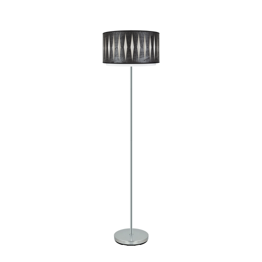 Lámpara de pie Alexandra fabricada en metal y textil color cromo y madera negra