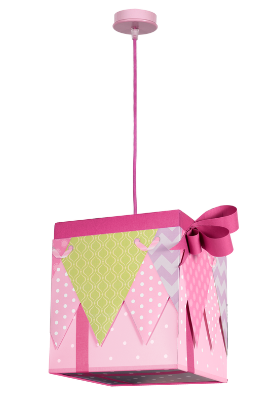 Lámpara colgante infantil fabricada en rosa color rosa, ideal para dormitorio
