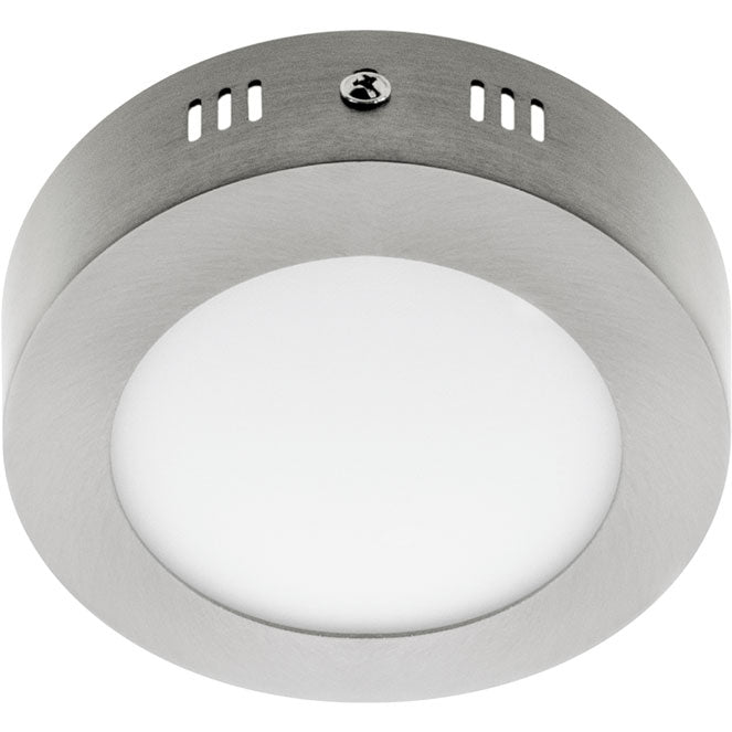 Plafón LED ESCUDO Redondo 12 cm 6W 6000K Níquel Interlusa - Vista frontal principal en fondo blanco | LuzGurú