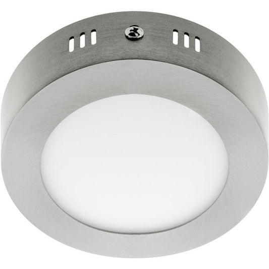 Plafón LED ESCUDO Redondo 12 cm 6W 6000K Níquel Interlusa - Vista frontal principal en fondo blanco | LuzGurú