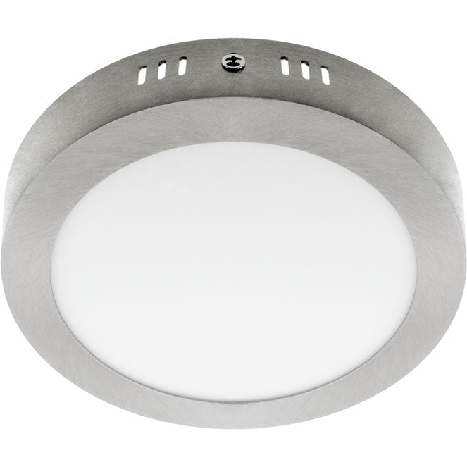 Plafón LED Escudo Redondo 17 cm 12W Luz Cálida Níquel Interlusa - Vista frontal principal en fondo blanco | LuzGurú