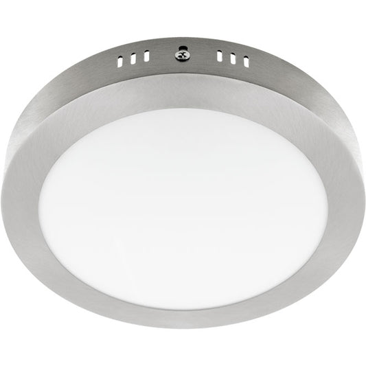Plafón LED Escudo Redondo 22,5 cm Níquel Luz Fría 18W Interlusa - Vista frontal principal en fondo blanco | LuzGurú