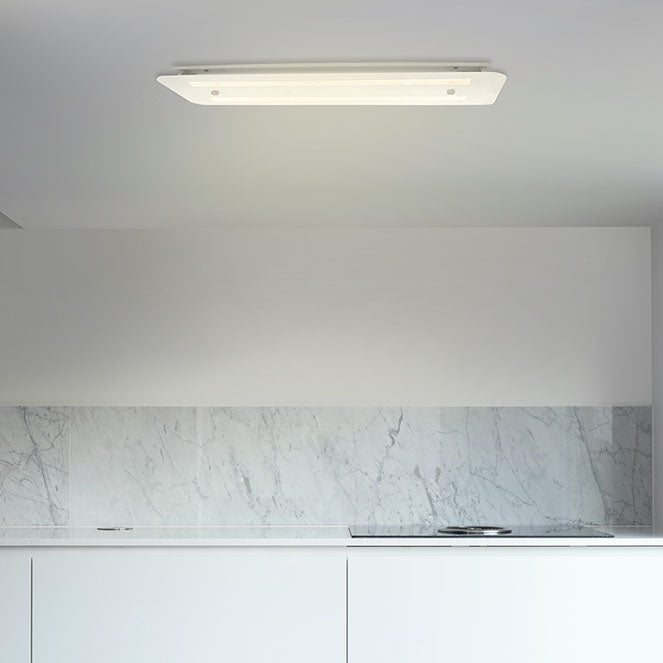 Plafón LED TANZANITA 68 cm Blanco Interlusa instalada en ambiente decorativo de salón o dormitorio | Interlusa