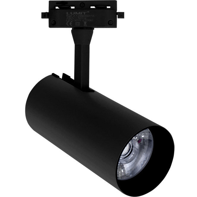 Foco para Carriles ADONIS 35W LED 2700K Negro LUMIT Interlusa - Vista frontal principal en fondo blanco | LuzGurú