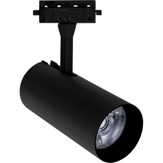 Foco para Carriles ADONIS 35W LED 6400K 24cm Aluminio Negro LUMIT Interlusa - Vista frontal principal en fondo blanco | LuzGurú