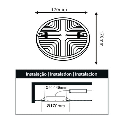Esquema técnico dimensiones Downlight LIRA empotrable redondo 17cm diámetro
