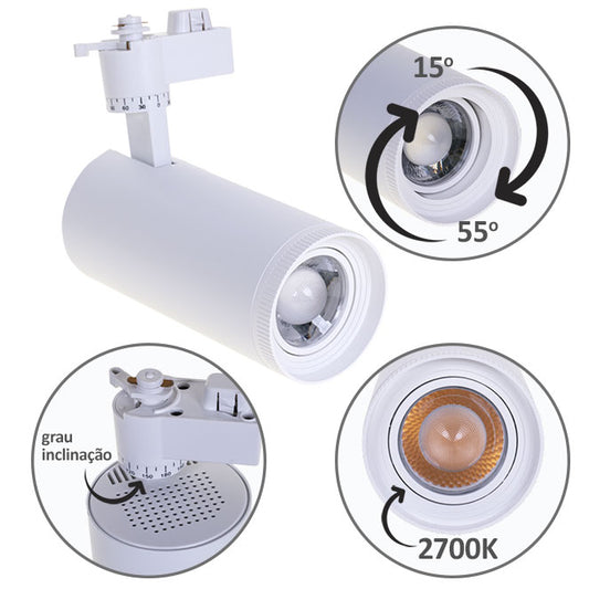 Foco para Carriles ARGOS 30W LED 2700K Blanco Interlusa - Vista frontal principal en fondo blanco | LuzGurú
