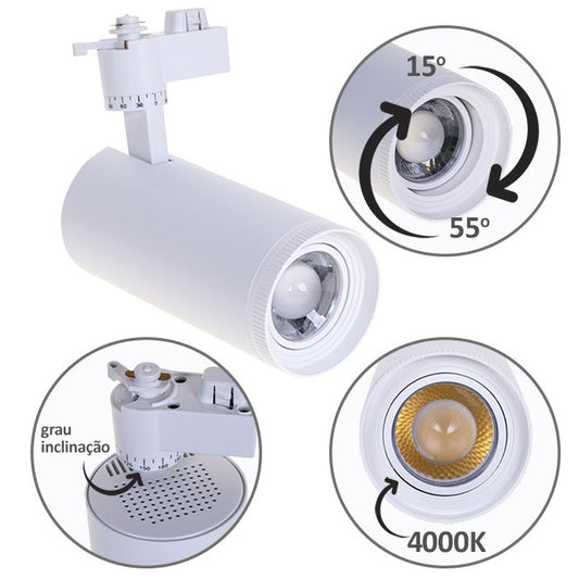 Foco para Carriles ARGOS 30W LED 4000K Blanco Interlusa - Vista frontal principal en fondo blanco | LuzGurú