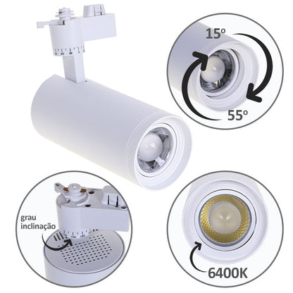 Foco para Carriles ARGOS 30W LED 6400K Blanco Interlusa - Vista frontal principal en fondo blanco | LuzGurú
