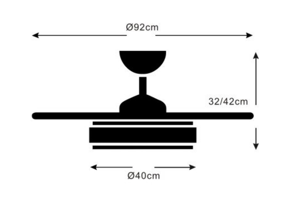 MEdidas Ventilador de techo Ambra-S de PB Lighting (Ø92cm) Negro, con luz LED CCT, app Fan Lamp Pro y mando - Ref PB80514.

