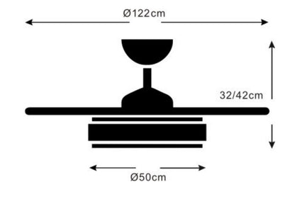 Medidas Ventilador de techo Ambra-XL de PB Lighting (Ø122cm) Blanco, con luz LED CCT 8000lm, control por app y mando - Ref PB90611.

