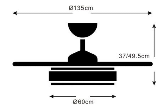 Medidas Ventilador de techo Ambra-XXL de PB Lighting (Ø135cm) Blanco, con luz LED CCT 60W+60W de 9600lm y mando - Ref PB92611.

