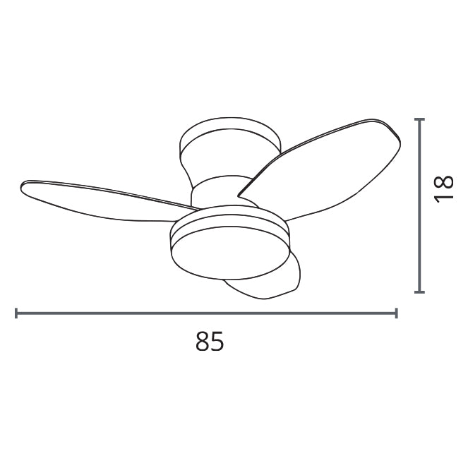Detalles del Ventilador de Techo LED Belair Tauro B-2545 de Interlusa:  Diseño negro/cerezo, 85cm, 3 aspas, luz LED 48W (3000K/4000K/6000K), mando a distancia, modos verano/invierno, temporizador, función brisa y luz nocturna.  Luzgurú.
