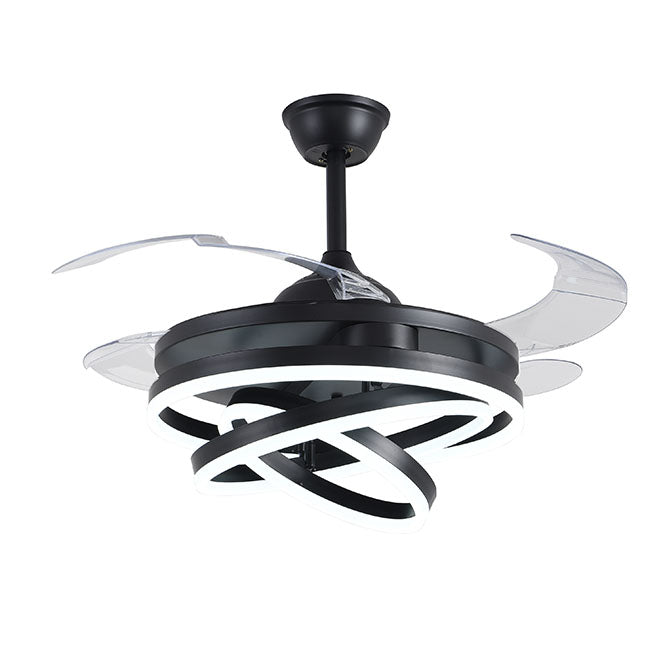 Ventilador de Techo BELAIR SFERA Negro con Luz LED - 4 Aspas Retráctiles - LUZGURÚ