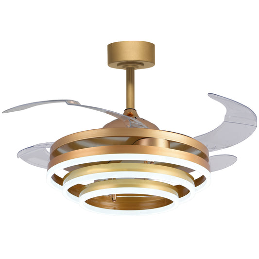 Ventilador de Techo BELAIR SFERA Oro - 4 Aspas Retráctiles - Luz LED Integrada - LUZGURÚ