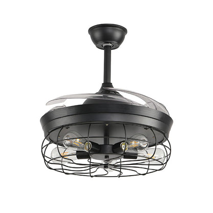 Detalles del Ventilador de Techo con Luz BELAIR ANTICUARIO Negro (Ref: F-1011) de Interlusa - LUZGURÚ: 4 aspas retráctiles, 5 bombillas LED 4W E27 2700K incluidas, mando a distancia, modos verano/invierno, temporizador, Ø107cm.
