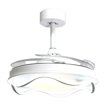 Ventilador de techo BELAIR ANTEA F-1027 blanco con luz LED ajustable (3000K-6000K), 6 velocidades, 4 aspas retráctiles de 108cm, mando a distancia, temporizador y función verano/invierno.  Detalles del producto Interlusa LUZGURÚ.
