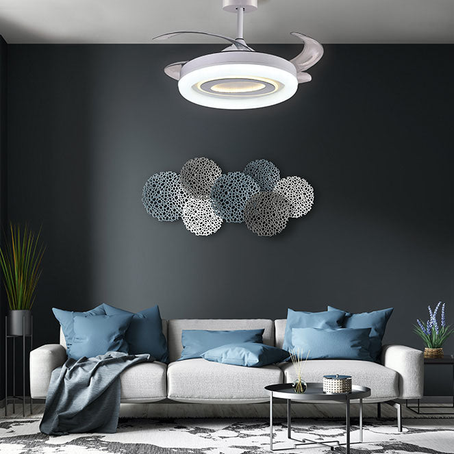 Detalles del Ventilador de Techo con Luz BELAIR TEBE F-1031 de Interlusa (Luzgurú): 108cm, Blanco, 4 Aspas Retráctiles, LED 130W (3000/4000/6000K), Motor DC silencioso, mando a distancia, modos verano/invierno.
