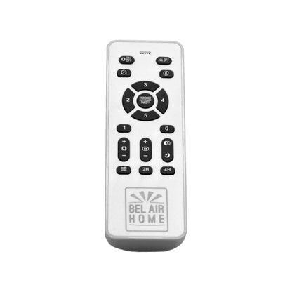 Detalles del Ventilador de Techo LED Belair Ondas F-1039 WH de Interlusa: 108cm, 72W, 6480lm, 3000-6000K, 4 Aspas Retráctiles, Blanco/Blanco, Mando a Distancia, Luz Ajustable, Silencioso.
