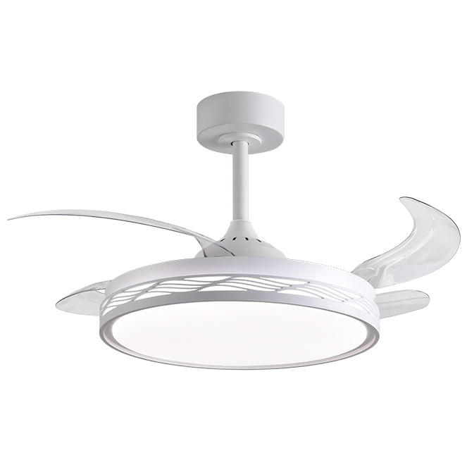 Ventilador DC RIGA , 4 aspas retráctiles, 72W LED 3000|4000|6000K, Al.35xD.108/50cm - Blanco/plata | Interlusa · Ref. F-1046 SL