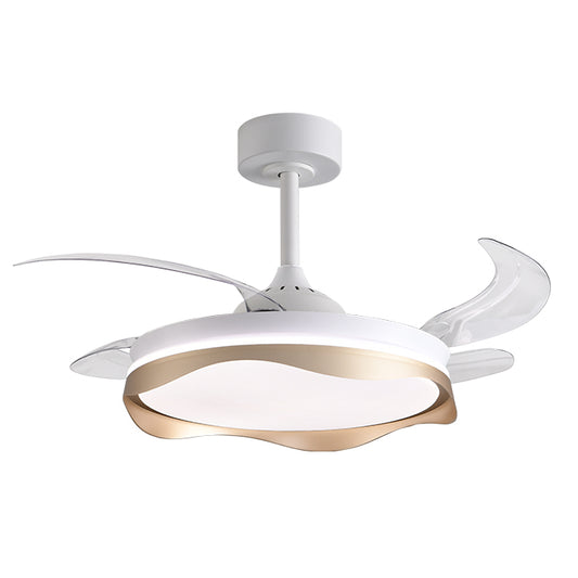 Ventilador DC OLAS blanco, 4 aspas retráctiles, 72W LED 3000|4000|6000K, Al.35xD.108/50cm - Blanco/oro | Interlusa · Ref. F-1049 GL