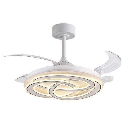 Detalles del Ventilador de Techo LED BELAIR NUDOS F-1070 de Interlusa: 108cm, 16000 lm, 4 aspas retráctiles, mando a distancia, luz regulable 3000K/4000K/6000K, silencioso, blanco/blanco.  Compra en LUZGURÚ.
