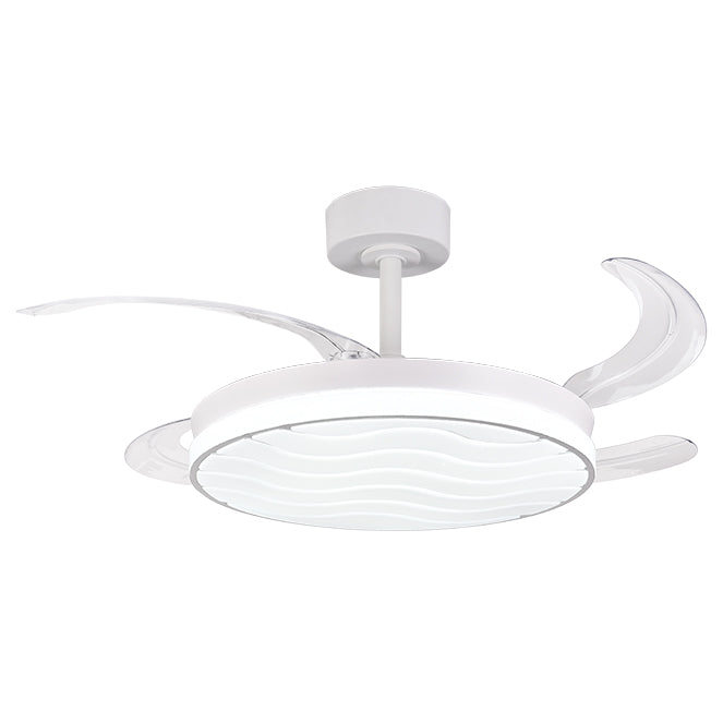 Ventilador LUXOR fabricado en metal blanco y acrílico transparente