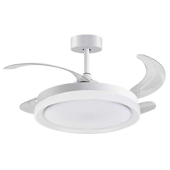 Ventilador DC KIGALI , 4 aspas retráctiles, 72W LED 3000|4000|6000K, Al.35xD.108/50cm - Blanco/blanco | Interlusa · Ref. F-3001 WH