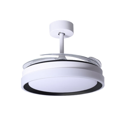 Ventilador de techo BELAIR KIGALI MINI F-3002 BK blanco/negro, 91cm, 4 aspas retráctiles, luz LED 48W 4800lm (3000/4000/6000K), mando a distancia, modos verano/invierno, Interlusa LuzGurú.
