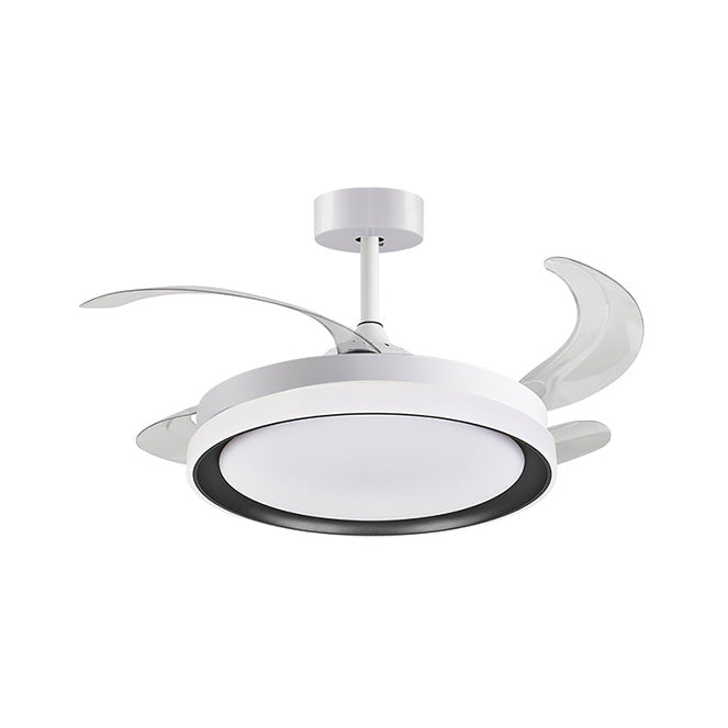 Ventilador DC KIGALI MINI , 4aspas retráctiles, 48W LED 3000|4000|6000K Al.35xD.91/40cm - Blanco/negro | Interlusa · Ref. F-3002 BK
