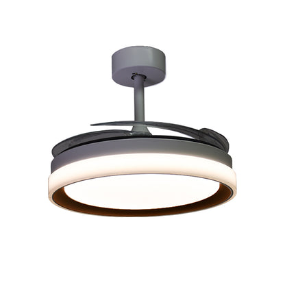 Detalles del Ventilador de Techo BELAIR KIGALI MINI F-3002 BR de Interlusa: Ventilador con luz LED integrada de 48W (4800 lm, 3000/4000/6000K), 4 aspas retráctiles de 91cm, mando a distancia, modos verano/invierno, temporizador y regulación de intensidad de luz.  Blanco/Marrón.  LUZGURÚ.
