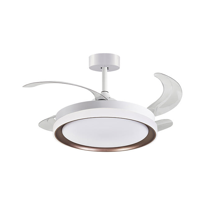 Ventilador DC KIGALI MINI , 4aspas retráctiles, 48W LED 3000|4000|6000K Al.35xD.91/40cm - Blanco/marron | Interlusa · Ref. F-3002 BR