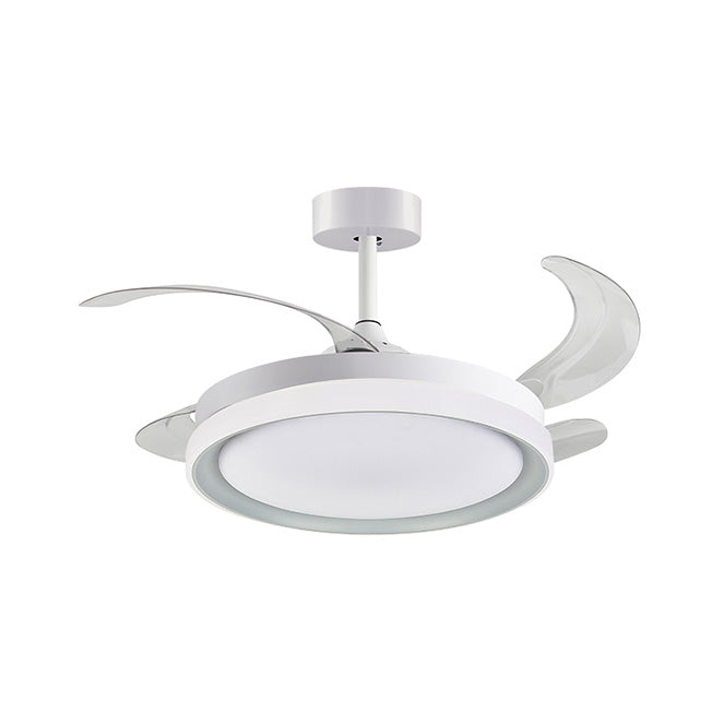 Ventilador DC KIGALI MINI , 4aspas retráctiles, 48W LED 3000|4000|6000K Al.35xD.91/40cm - Blanco/plata | Interlusa · Ref. F-3002 SL
