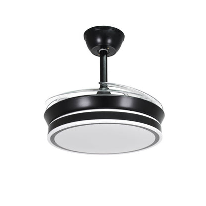 Detalles del Ventilador de Techo con Luz BELAIR ASGARD MINI (Ref: F1006-40) - Interlusa LUZGURÚ:  Diseño negro, 4 aspas retráctiles, 48W LED (3000-6000K), 91cm diámetro, mando a distancia, modos verano/invierno.

