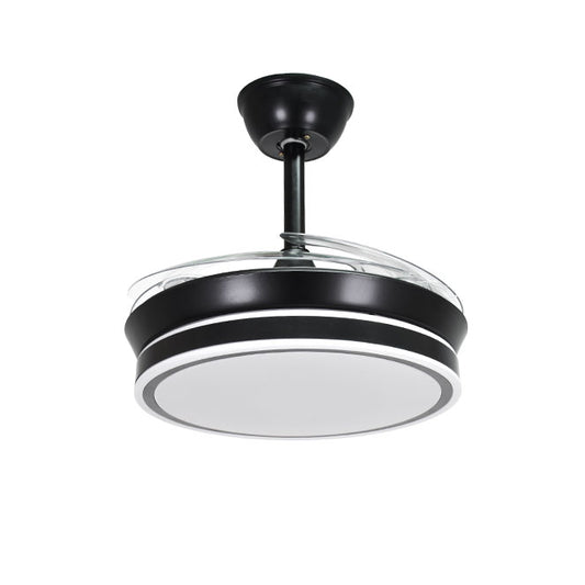 Detalles del Ventilador de Techo con Luz BELAIR ASGARD MINI (Ref: F1006-40) - Interlusa LUZGURÚ:  Diseño negro, 4 aspas retráctiles, 48W LED (3000-6000K), 91cm diámetro, mando a distancia, modos verano/invierno.
