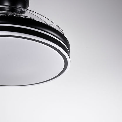 Detalles del Ventilador de Techo LED BELAIR ASGARD F1006 de Interlusa: 108cm, 6480 lúmenes, 6 velocidades, 4 aspas retráctiles, negro, mando a distancia, luz regulable 3000K/4000K/6000K.  Luzgurú.
