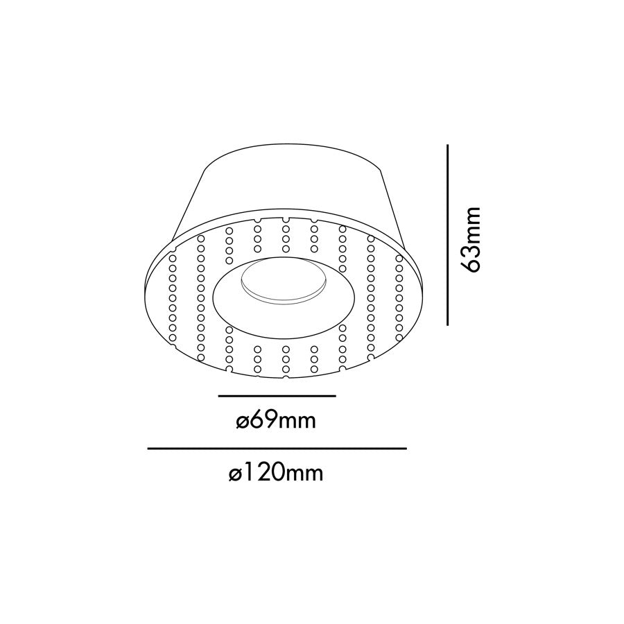 Dimensiones de luminaria empotrable FRESH blanco mate sin marco FARO 02100701, aluminio GU10 LED para techo interior discreto
