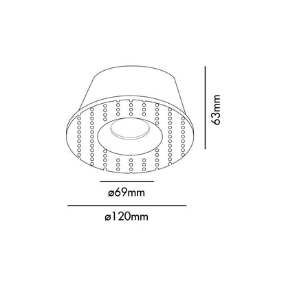Dimensiones de luminaria empotrable FRESH blanco mate sin marco FARO 02100701, aluminio GU10 LED para techo interior discreto