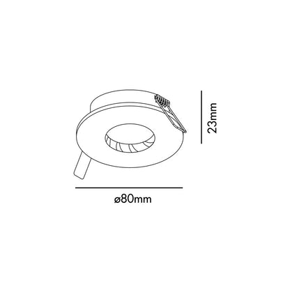 Diagrama de medidas de la luz empotrable WET blanca FARO 02100801, luminaria IP44 para baño e interior con bombilla GU10 LED, acero y cristal para iluminación húmeda