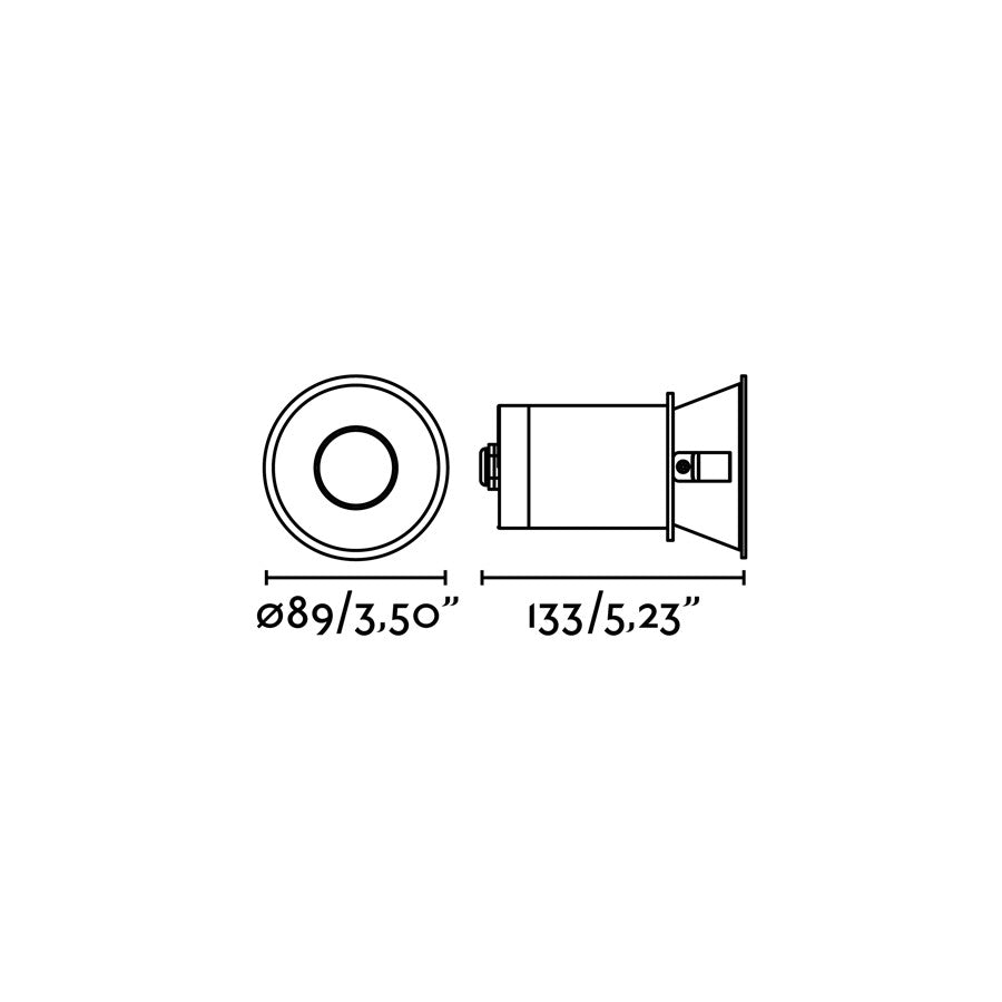 Diagrama de medidas Luminaria Empotrable FRESH IP65 Blanco GU10 FARO 02101401 - Dimensiones instalación techo interior aluminio IP65 para comercial y hospitality