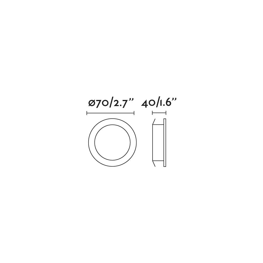 Medidas detalladas del downlight empotrable NAIS blanco de Faro modelo 02121001, iluminación LED interior en aluminio y acero para hogar.
