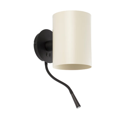 Lámpara de pared GUADALUPE con lector LED negra/beige de FARO modelo 20032-80, luminaria de superficie en acero para iluminación ambiente interior y diseño contemporáneo