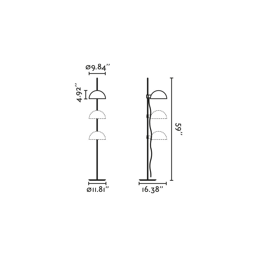 Medidas de la lámpara de pie Dominica Beige FARO modelo 20034-122-US, diseño geométrico industrial en acero para iluminación interior hogar