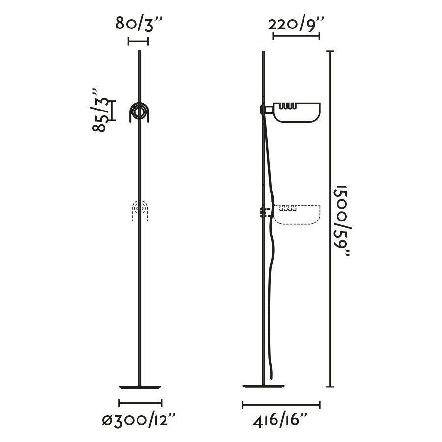 Diagrama de medidas Lámpara de Pie MARTINICA Negra FARO 20034-133, diseño moderno orientable en acero para iluminación salón interior