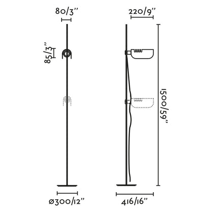 Diagrama de medidas Lámpara de Pie MARTINICA Negra FARO 20034-133, diseño moderno orientable en acero para iluminación salón interior
